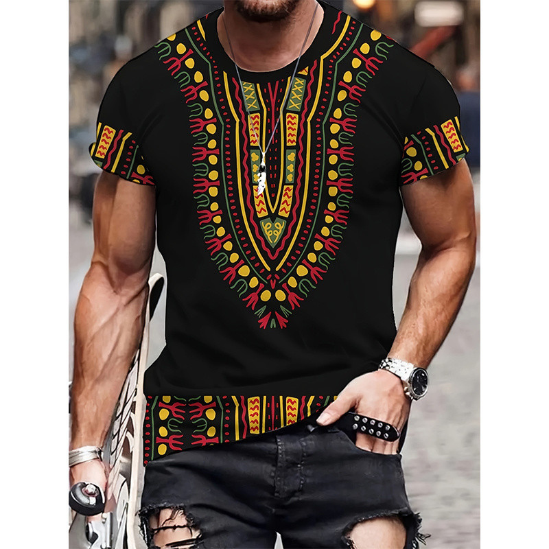 Camiseta Com Padrão Étnico Africano Para Homens Tribal Dashiki 3D