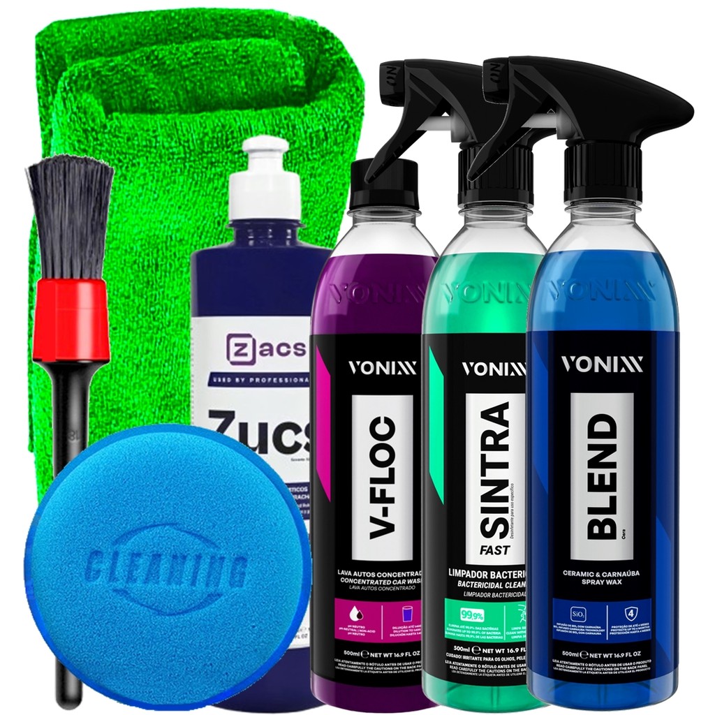 Kit Completo para Limpeza Automotiva Vonixx Cera Blend Shampoo V