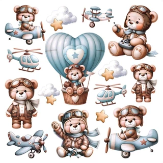 Transfer Textil Quadrado - Ursinho Aviador em Oferta na Shopee