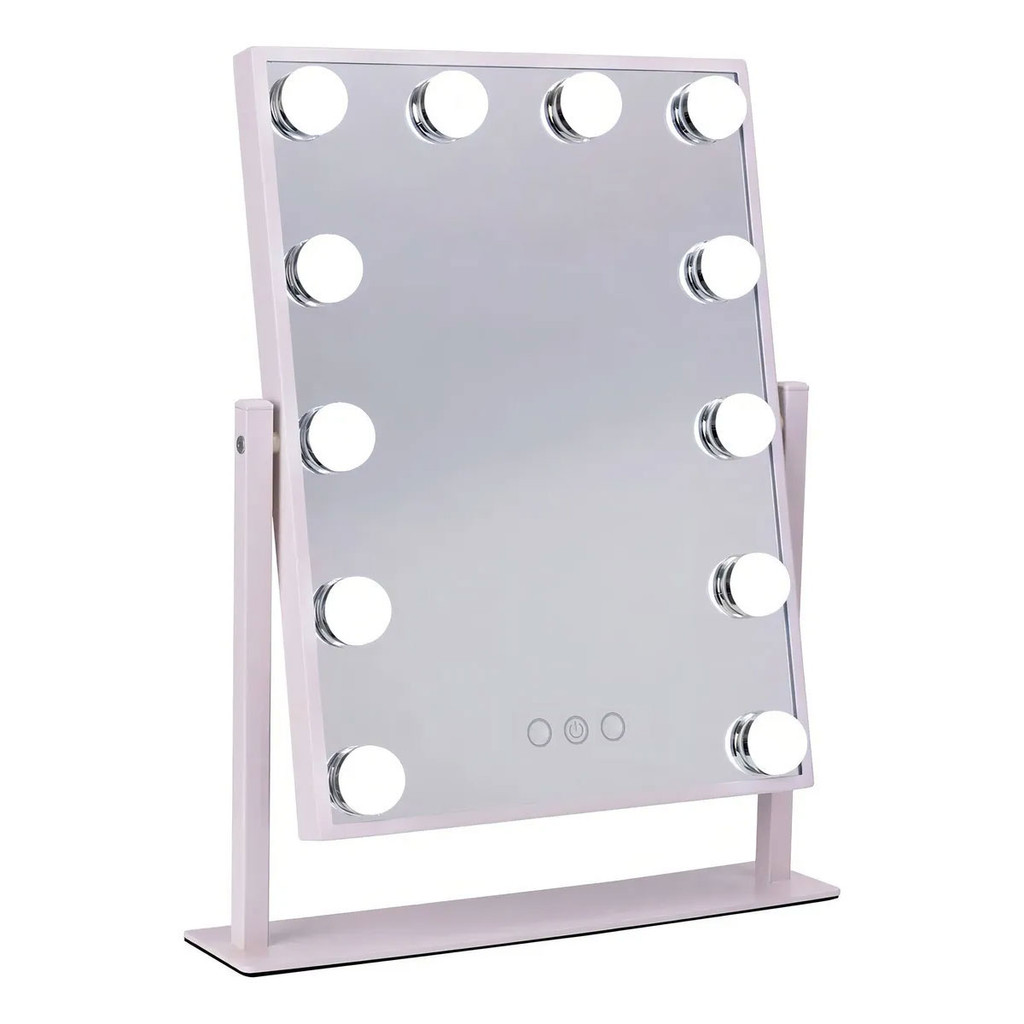 Espelho Camarim Grande 12 LEDS Touch 3 Tons Ajustavel Rotaçao 360 Graus ...