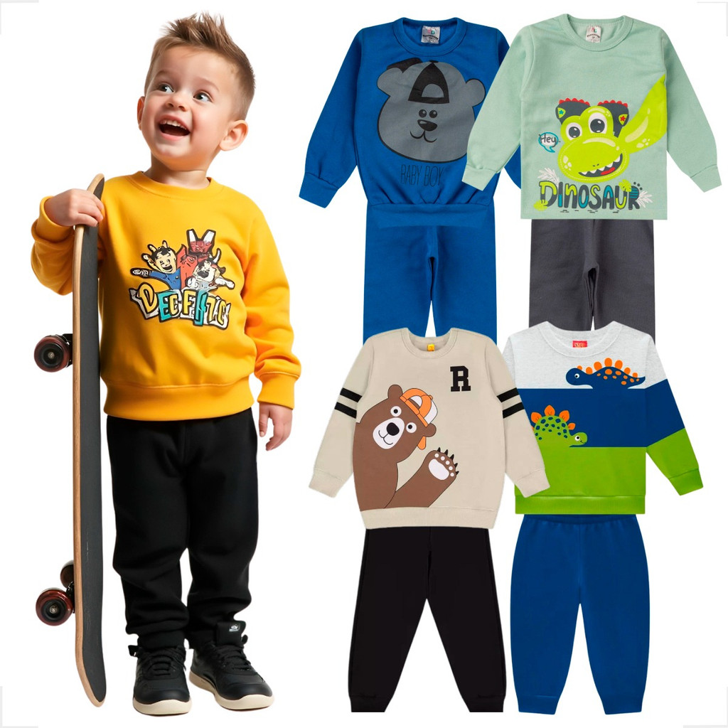 Kit 8 Peças Conjunto Moletom Infantil Menino 1 ao 8 Masculino Outono ...