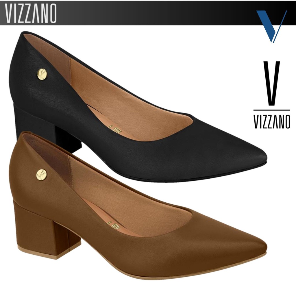 Sapato Scarpin Feminino Vizzano Salto Baixo Quadrado Bloco Grosso Bico ...