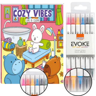 Livro de Pintura Bobbie Goods Cozy Vibes + 6 Canetas Marcadores Com Ponto Dupla em Oferta na Shopee