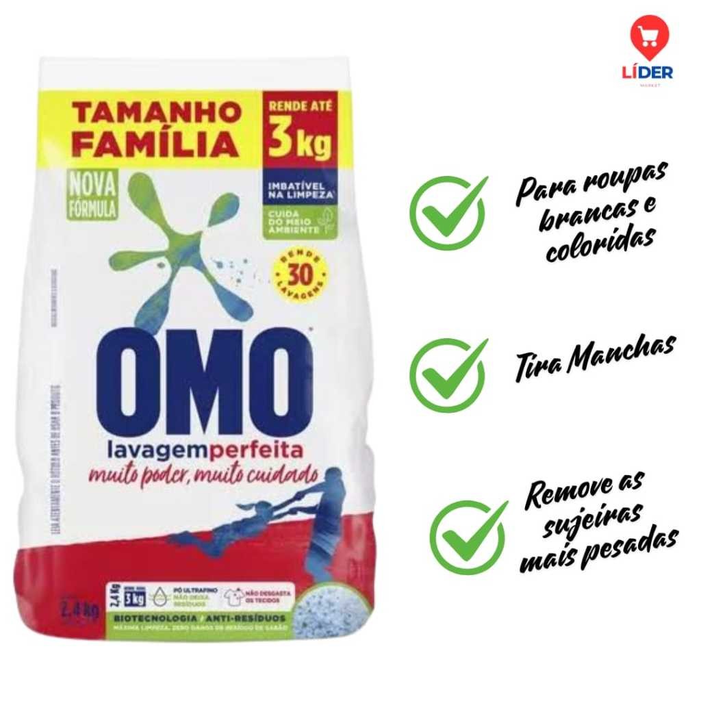 1 Pacote Sabão em Pó OMO 2.4kg Lava Roupas REnde até 30 Lavagens ...
