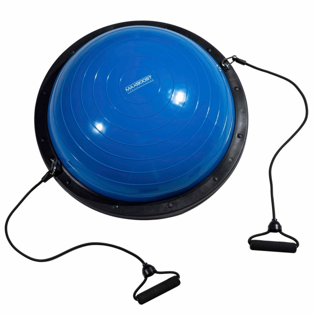 Kit Meia Bola Suíça Azul 58 cm com Alças de Bomba para Pilates Yoga ...