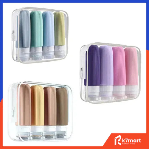 Kit Viagem 4 Frascos Silicone Pote 90ml Shampoo Creme