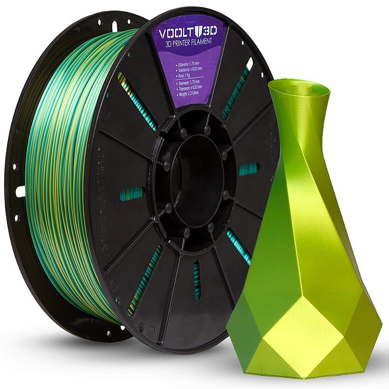 Filamento Voolt PLA Duo Color Dourado E Verde V-Silk - 1Kg | Shopee Brasil
