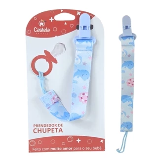 Prendedor de Chupeta baleia Azul Com Trava Clipe Livre BPA - Castela