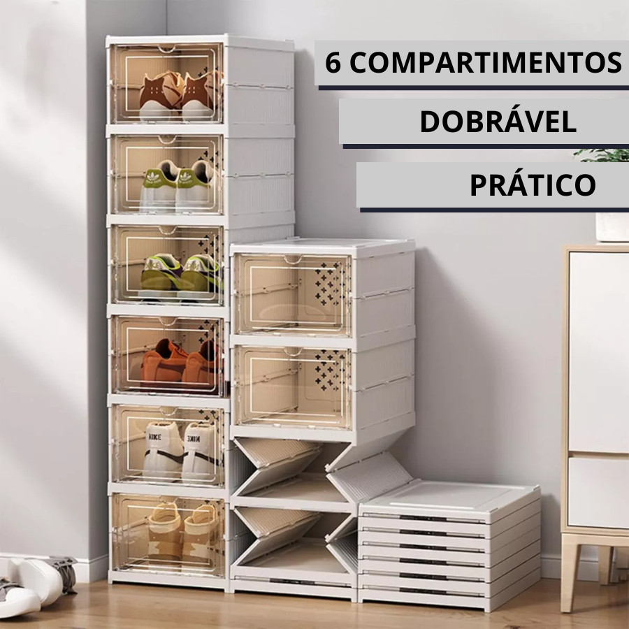 Kit 6 Caixas Organizadoras Para Tênis Sapatos Multiuso Empilhável Tampa ...