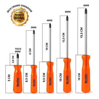Jogo Chave Fenda E Philips Kit Com 8 Premium Profissional