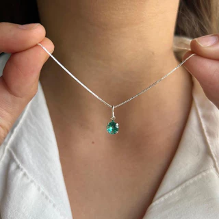 Corrente Ponto de Luz de Prata 925 na Cor Verde Claro Água Legitima Corrente Feminina