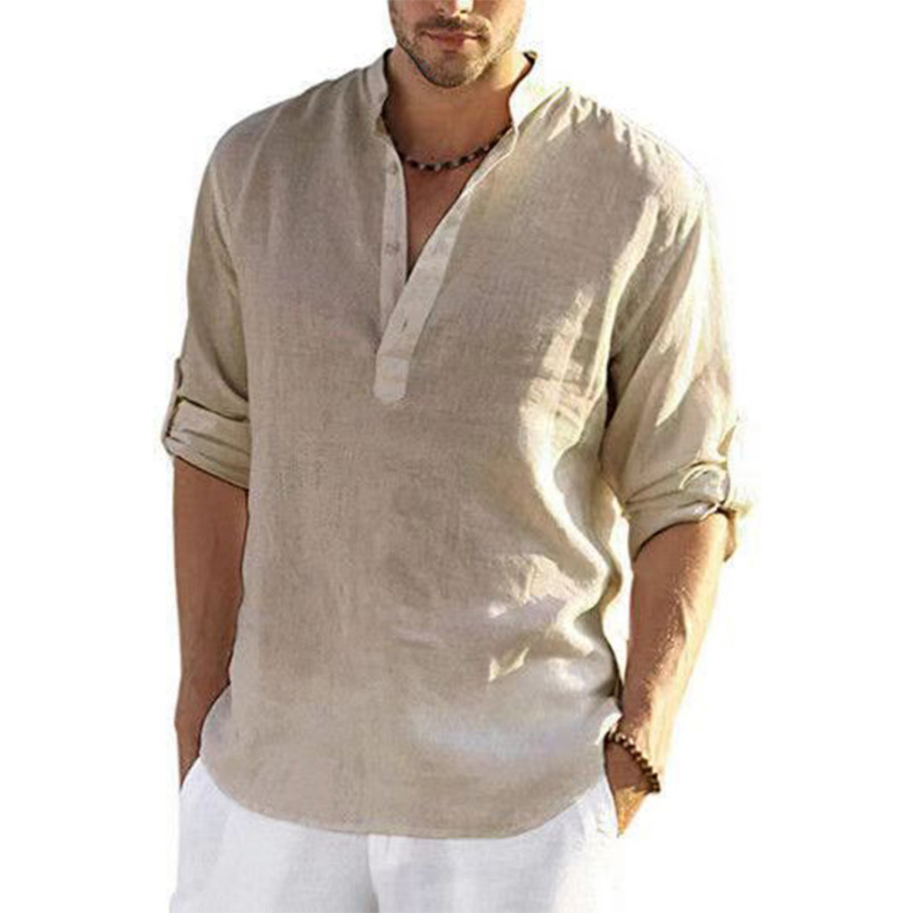 Camisa Masculina De Linho casual E Manga Praia Fina | Shopee Brasil