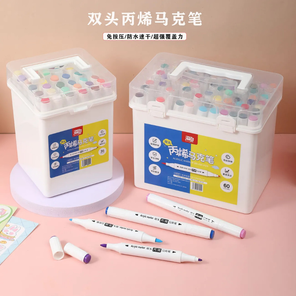 24/36/48 Cor Marcador Acrílico de Duas Cabeças À Prova D 'Água DIY Estudante Artesanato Pintura Conjunto Caneta