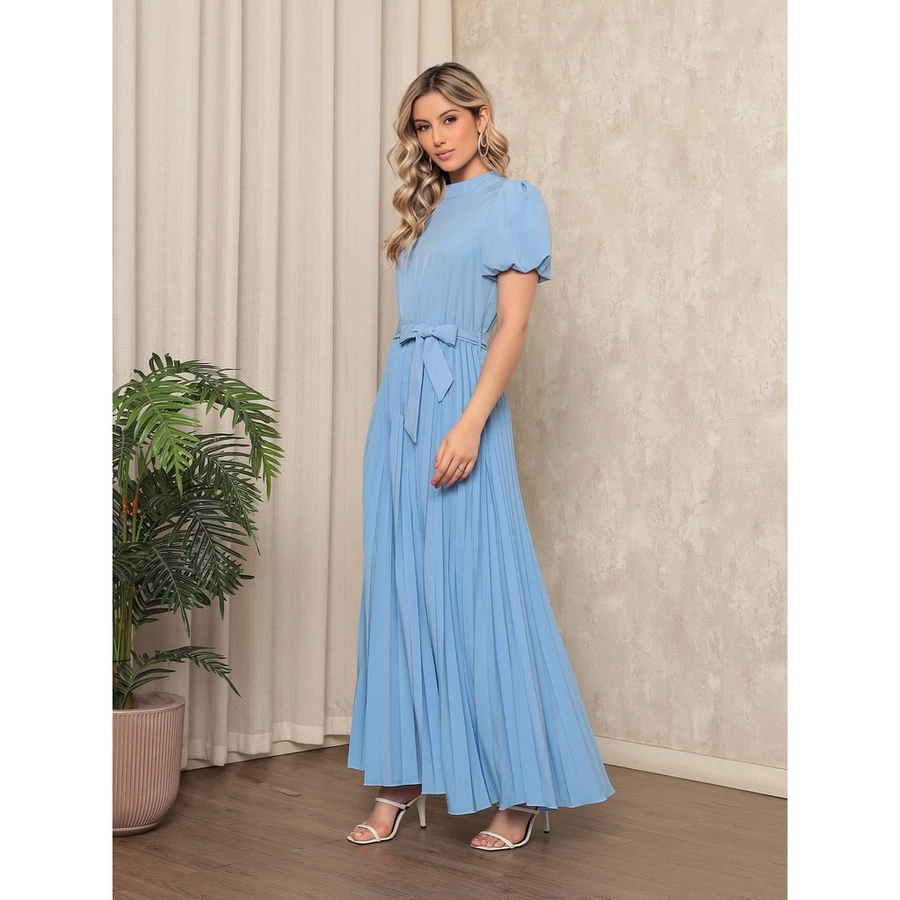 Vestido longo com manga bufante