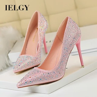 IELGY Moda Banquete Feminino Salto Alto Stiletto Com Dedo Apontado Sexy Slim Strass Diamantes Coloridos