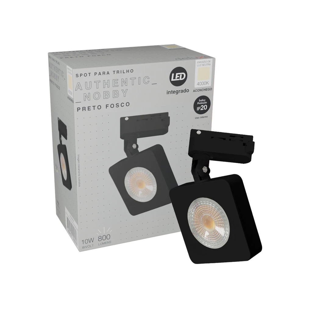 Spot Led Trilho Authentic Nobby 10w 4000k Quadrado Pf Deluxe