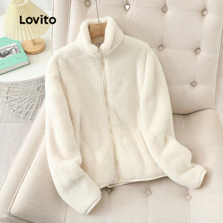Lovito Casaco Casual de pele sintética com zíper liso para mulheres LNL101616 em Promoção na Shopee Lovito Casaco Casual de pele sintética com zíper liso para mulheres LNL101616