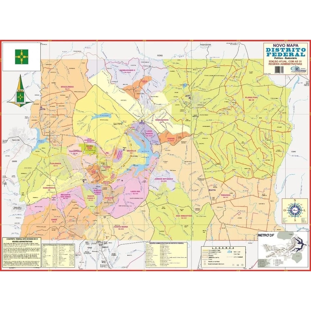 Mapa Geográfico Gigante Político Escolar Do Distrito Federal DF Planta ...