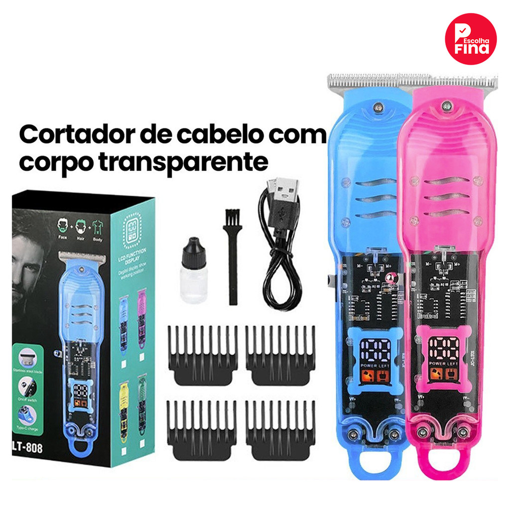 Máquina De Cortar Cabelo Profissional Smart Lcd Barbeador Elétrico Transparente Sem Fio Para Homens