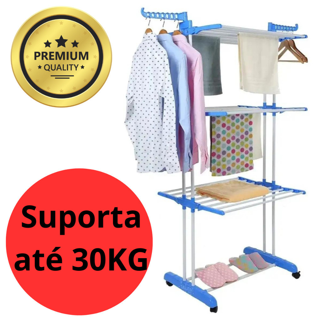 Imagem do produto Varal De Chão Roupa Calcinha Grande 3 Andares Dobrável Retrátil Portátil Reforçado Com Rodinhas 2