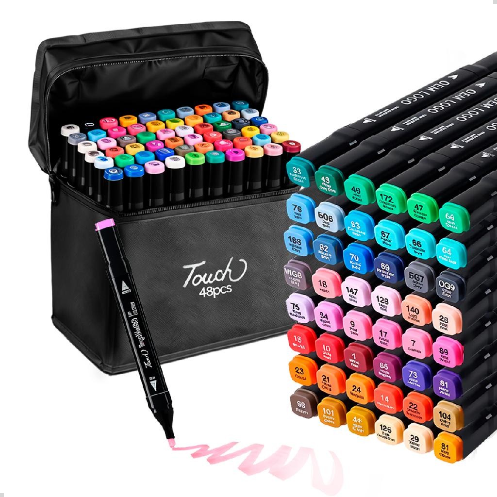 Conjunto Canetinhas 48 Cores Ponta Dupla Fina Grossa + Estojo