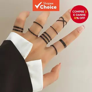 Conjunto de 8 anéis pretos minimalistas com círculos para homens e mulheres - Joias geométricas empilháveis e modernas em Oferta na Shopee