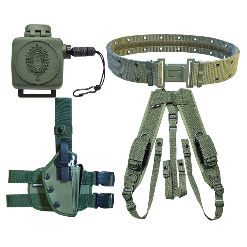 Cinto Na + Suspensório Bolso + Coldre Robocop + Fiel Exercito Verde