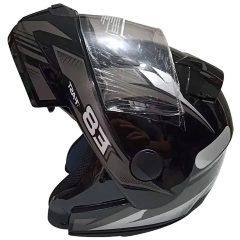Capacete Articulado EBF Fast E08 Robocop - Preto com Prata | Tamanhos 58, 60 e 61
