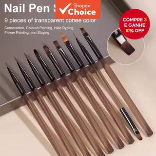 Conjunto De Pincéis Marrom Para Unhas - 9 Peças, Cabeças Duplas, Ideal Para Desenhos E Pintura gradiente em Oferta na Shopee