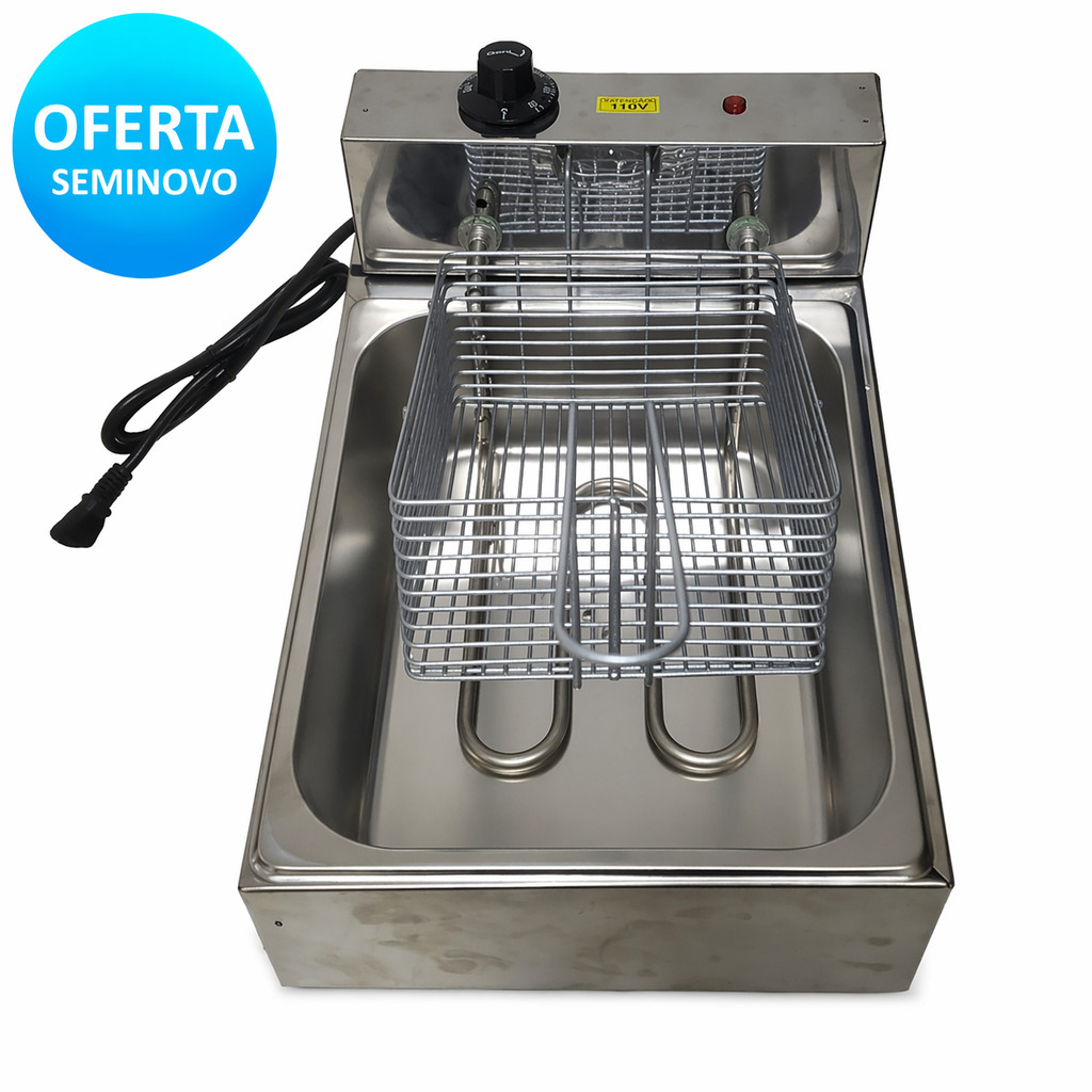 Fritadeira Elétrica Seminova Inox Cuba 5 Litros com Termosta