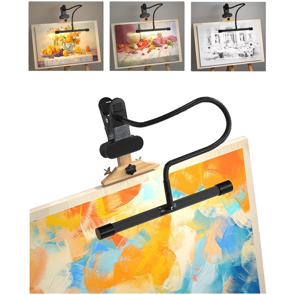 Luzes de Cavalete Clip-On para Pintura, Lâmpada de Artista de 7W, 3 Modos de Cor, 10 Níveis de Brilho, Luz de Clip Flexí