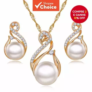 Novo Conjunto De Colar E Brinco De Pérolas Diamantes Geométricos Europeus Americanos-Joias De Noiva De Casamento em Oferta na Shopee
