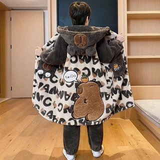 Pijamas para meninos inverno Coral velo Extra grosso Kapibara camisola infantil roupões de banho para meninos médio gran em Oferta na Shopee