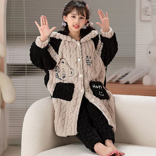 Crianças crianças meninas inverno velo estilo Coral velo médio grande crianças pijamas flanela médio grande crianças men em Oferta na Shopee