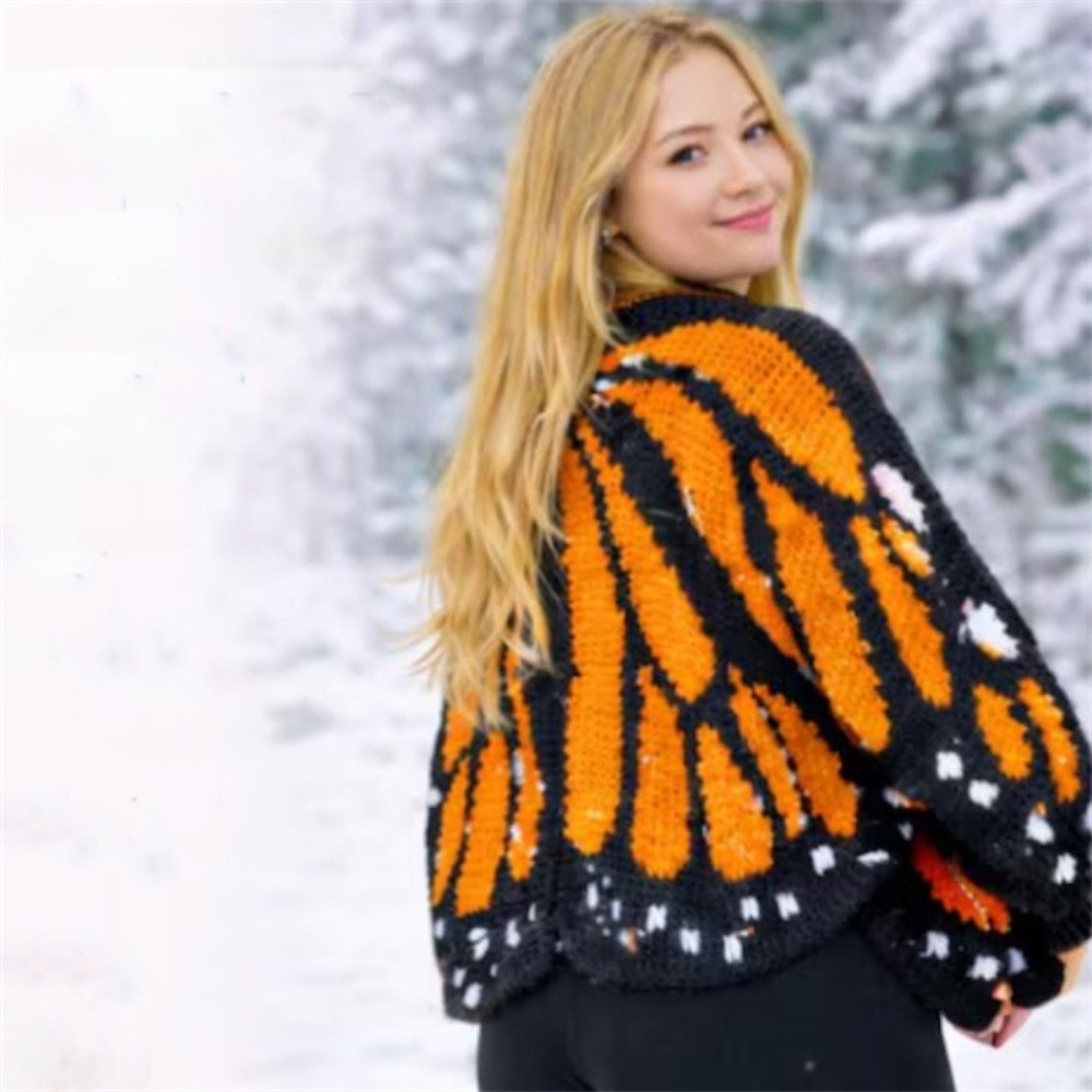 HOUR Monarch Butterfly Knit Cardigan , Crochê Macio