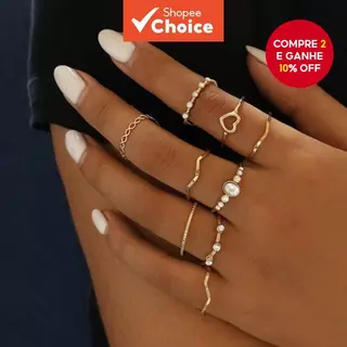 Conjunto De Anel De Coração Oco Minimalista Moderno 9 Peças Estilo Onda Geométrica Para Mulheres