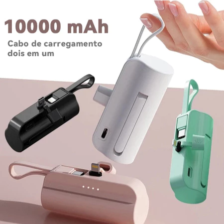 Power Bank Mini 10000mAh com 2 Saídas Tipo-C e Lightning