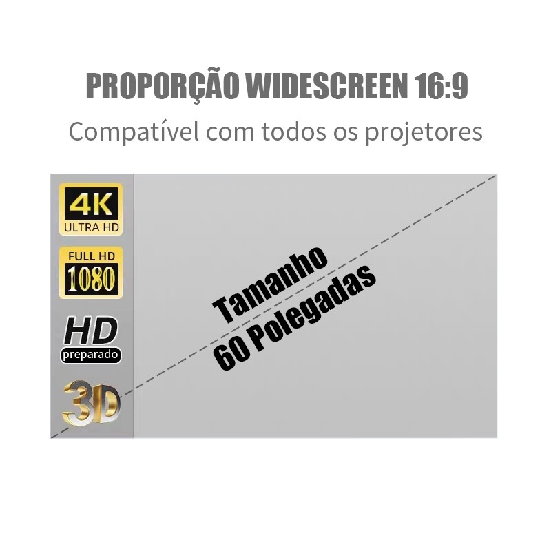 Tela Projetor Portátil Refletiva 60 Polegadas 4K Full HD 16:9 Dobrável ...
