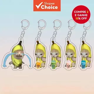 Chaveiro Acrílico Gato Banana | Charme De Bolsa De Casal Fofo Transparente , Presente Kawaii Para Amigos E Amantes De Ga em Oferta na Shopee