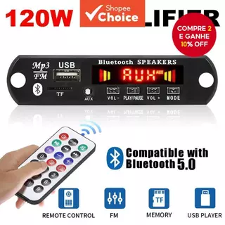 120W Amplificador Bluetooth 5.0 MP3 WMA WAV Decoder Board 12V MP3 Player Carro Música FM Módulo de Rádio com Controle em Oferta na Shopee