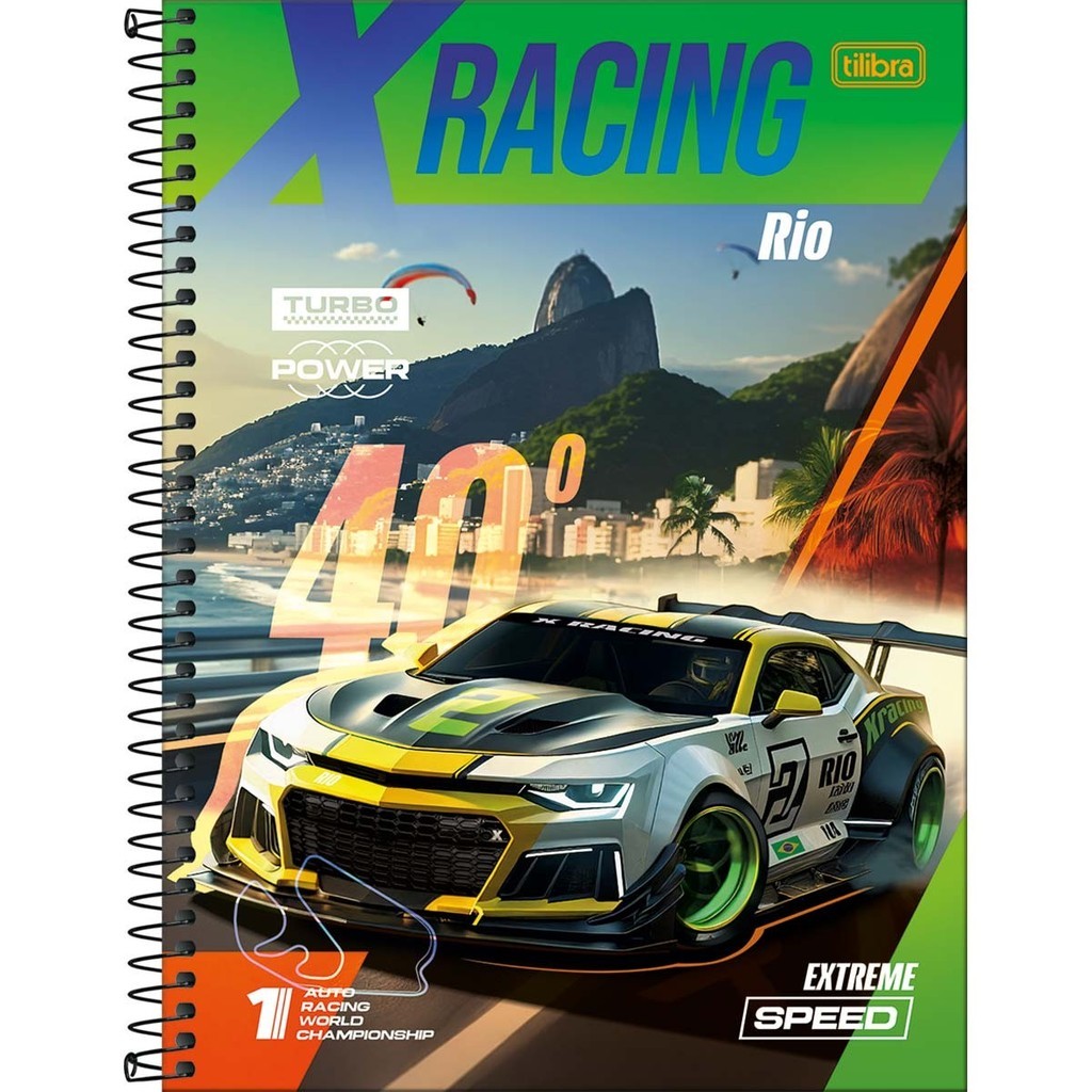 CADERNO UNIVERSITARIO 20 MATERIAS CAPA DURA 320F X-RACING TILIBRA ...