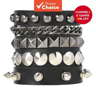 Moda Estilo Punk Gótico Rock Pulseira De Couro PU Festa Exclusiva Presente De Natal De Halloween em Oferta na Shopee