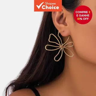 Brincos Grandes de Flores de Metal Oco Elegantes Acessórios de Moda Feminino 2024 em Oferta na Shopee