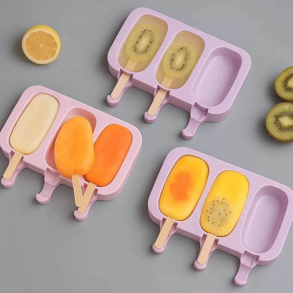 Forma de Sorvete Molde de Picolé de Silicone Com Tampa + 50 Palitos