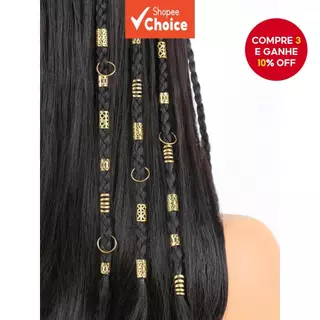 Kit De Contas De Trança Com 100 , Punhos De Metal Dourado Para Dreadlocks E Cornrows em Oferta na Shopee