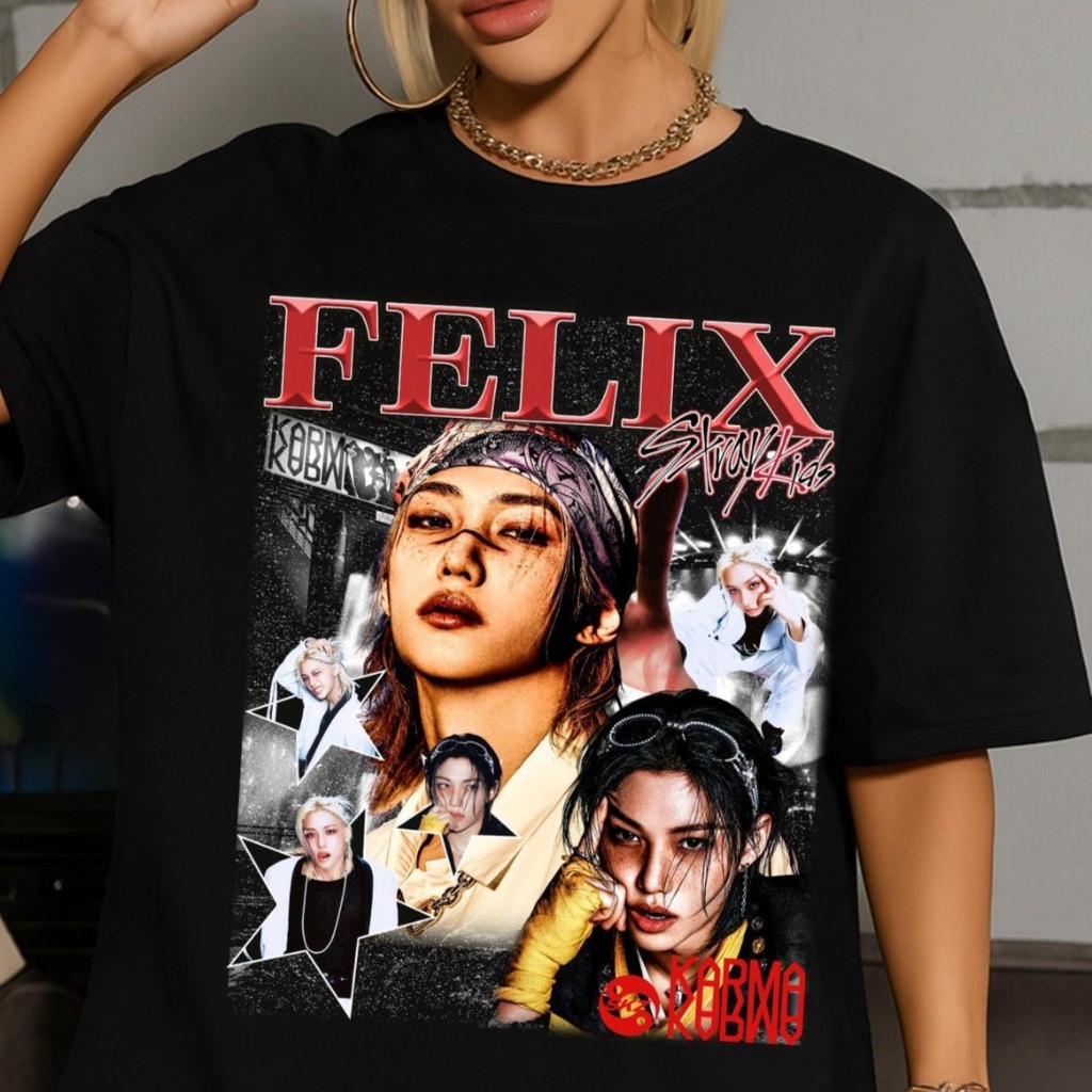 straykids フィリックス karma tシャツ Camiseta T-shirt Unissex Vintage Felix Stray Kids Album Karma