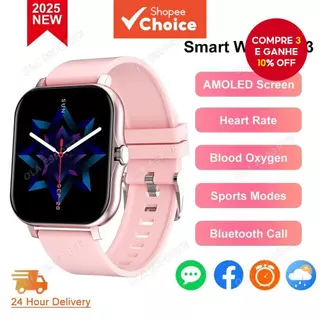 Relógio Inteligente Feminino DIY Dial, Tela AMOLED, Chamada BT, Monitoramento de Frequência Cardíaca, Relógio Esportivo em Oferta na Shopee