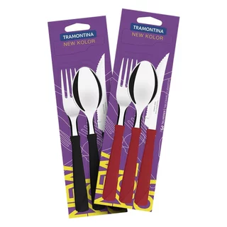 Talheres Tramontina New Kolor Misto Preto e Vermelho - Embalagem com 10 Conjuntos em Oferta na Shopee