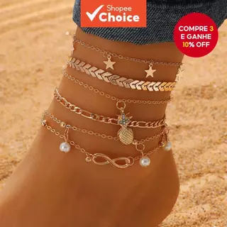 5 Pçs Conjunto De Tornozeleira Empilhável Sexy Em Camadas Tornozelo Pulseira Feminina Boho Chique Praia Jóias em Oferta na Shopee