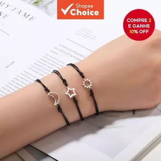 Conjunto de Pulseiras Personalizadas Sol, Lua e Estrela em Aço Inoxidável - 3 Peças para Casais e Amizade. em Oferta na Shopee